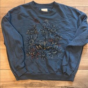 American Eagle Outfitters Navy Floral Skeleton Sweatshirt